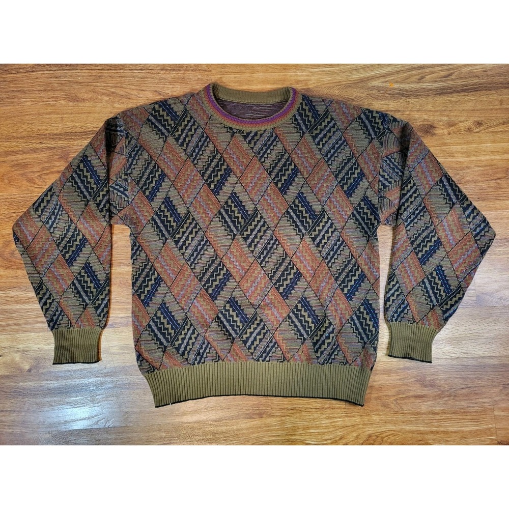 Vintage‎ 100% Cotton Geometric Grandpa Sweater Size Large